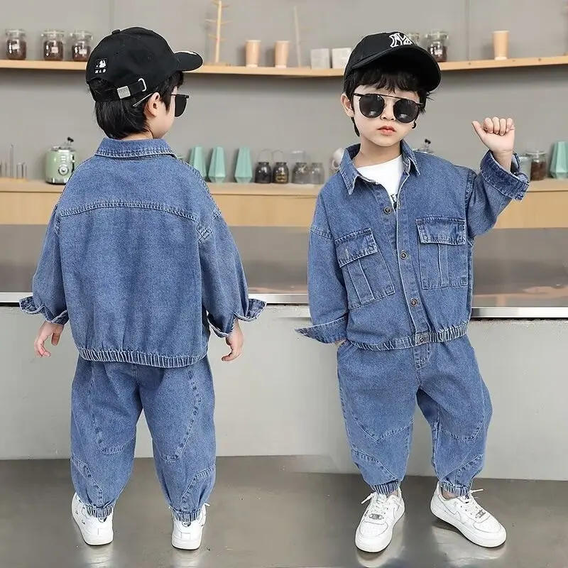 Autumn Spring Baby Set Boys Denim Jacket +pants 2 Pcs Set Kids Jjeans Suit for Children Full  2-12 Yrs