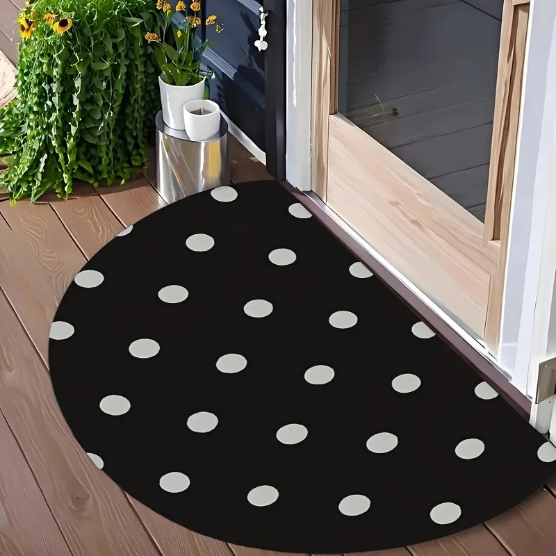 Polka Dot Rug Black White Felt NonSlip Half Round Doormat for Front Door Entrance Retro Geometric Minimalism Welcome Mat