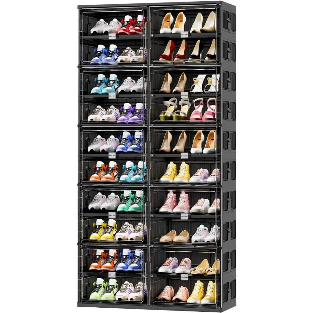 10 Tiers 40 Pairs Foldable Shoe Rack，Large Collapsible Shoe Storage Organizer Cabinet with Magnetic Doors，Shoe Rack Organizer image 2