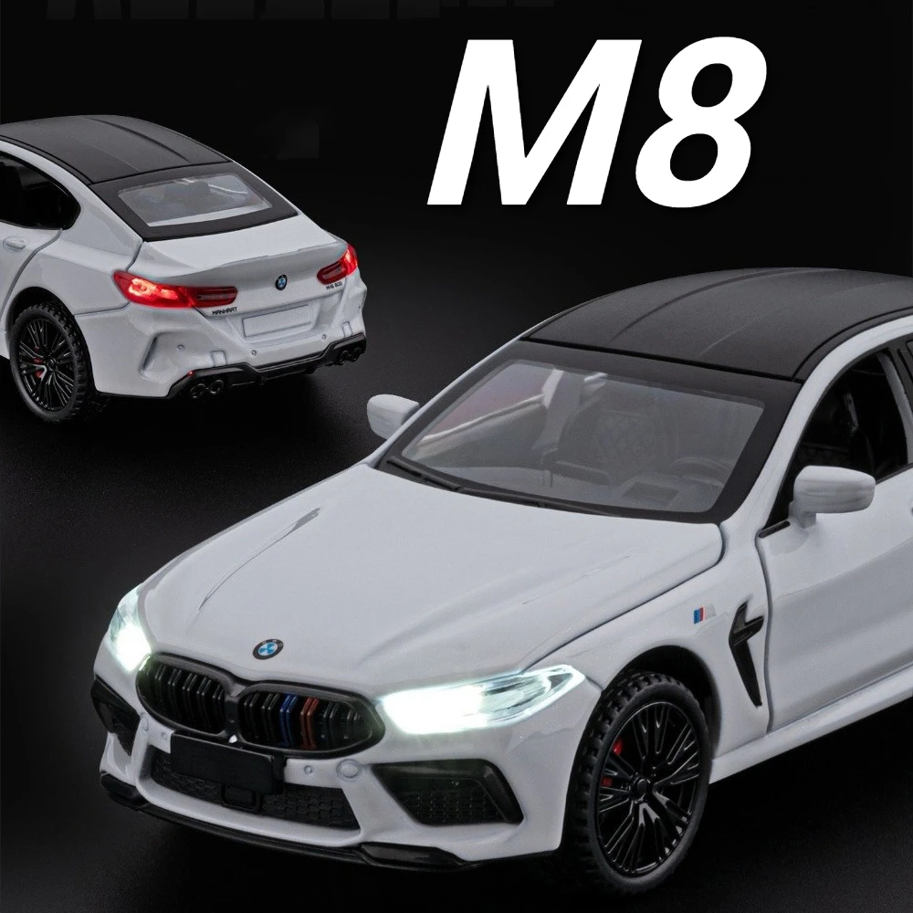 

Масштаб 1:32, M8 X3M, модель спортивного автомобиля, игрушка, изысканный интерьер, металлический литой под давлением звук, свет, модели суперкара, рождественские подарки для мальчиков