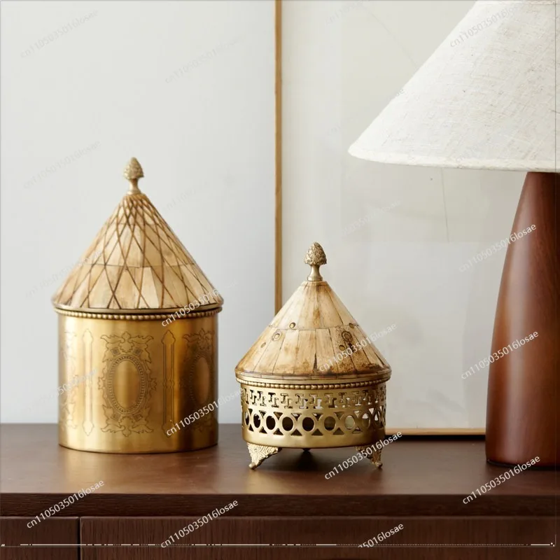 For Carved Retro Brass Beef Bone Decorative Box European Classical Model Room Storage Jar Candle Extinguisher Decoration