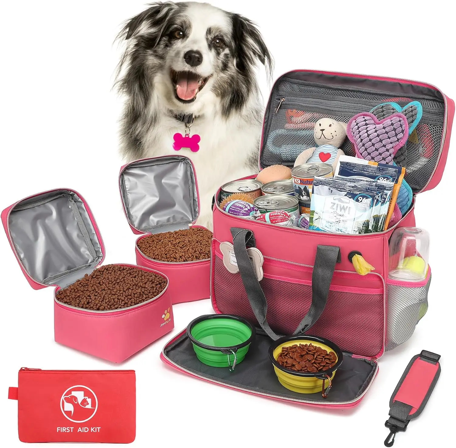Multi-Function Pet Travel Bag - Ideal for Week Away/Overnight Trips - Cat & Dog Travel Accessories with Diaper Bag Style