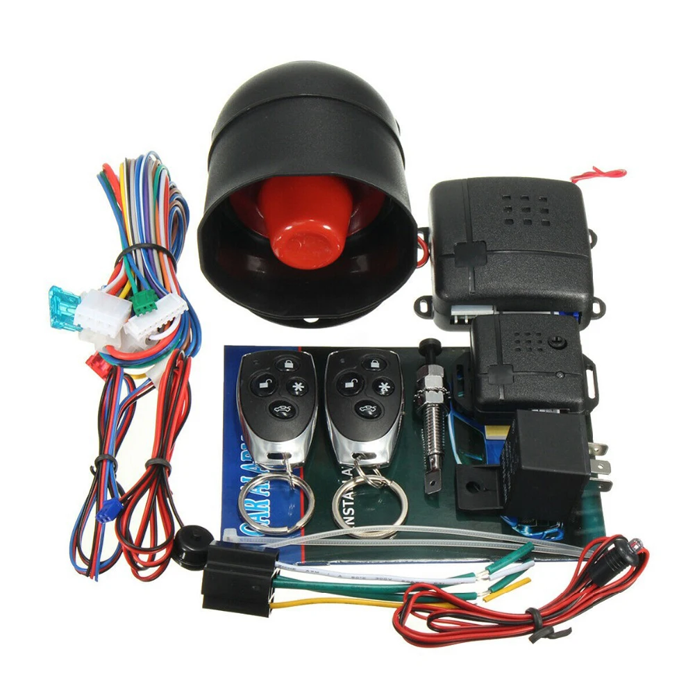 Universal Car Auto Burglar Alarm Protection with Siren and Wiring Harness Remote Control Door Lock Vehicle Keyless Entry System
