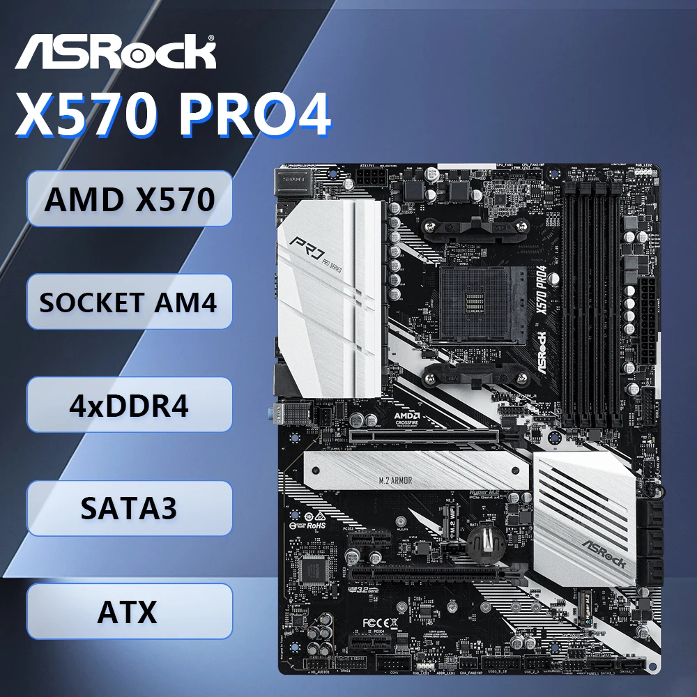 

ASRock X570 PRO4 Motherboard ATX AMD X570 Chipset AM4 DDR4 128GB SATA3 HDMI DP M.2 for AMD Ryzen 2000/3000/4000/5000 Series