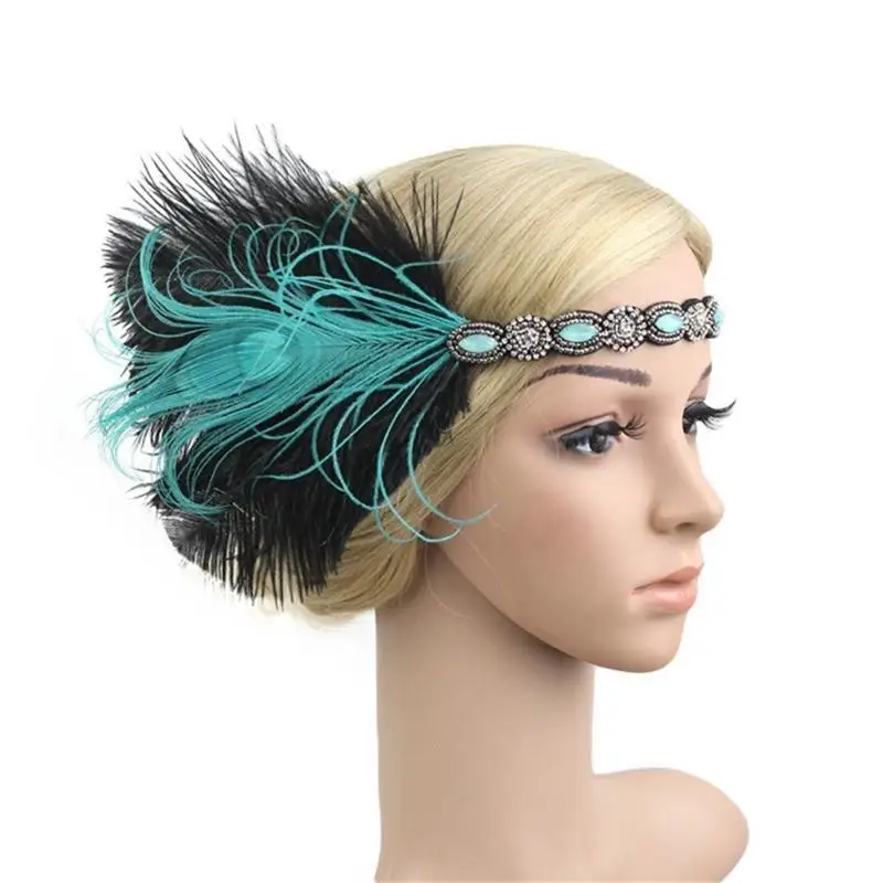 

39BD Головной убор с перьями 1920-е годы Повязка на голову с хлопушками Головной убор Гэтсбис Головной убор Маскарад