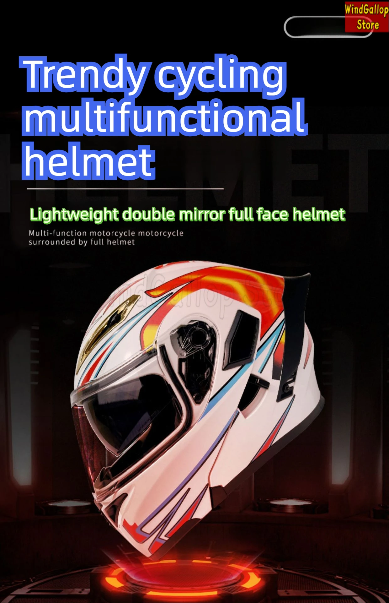 

Motorcycle helmet with dual lenses and exposed surface comfortable personalized safe and suitable for all seasons
