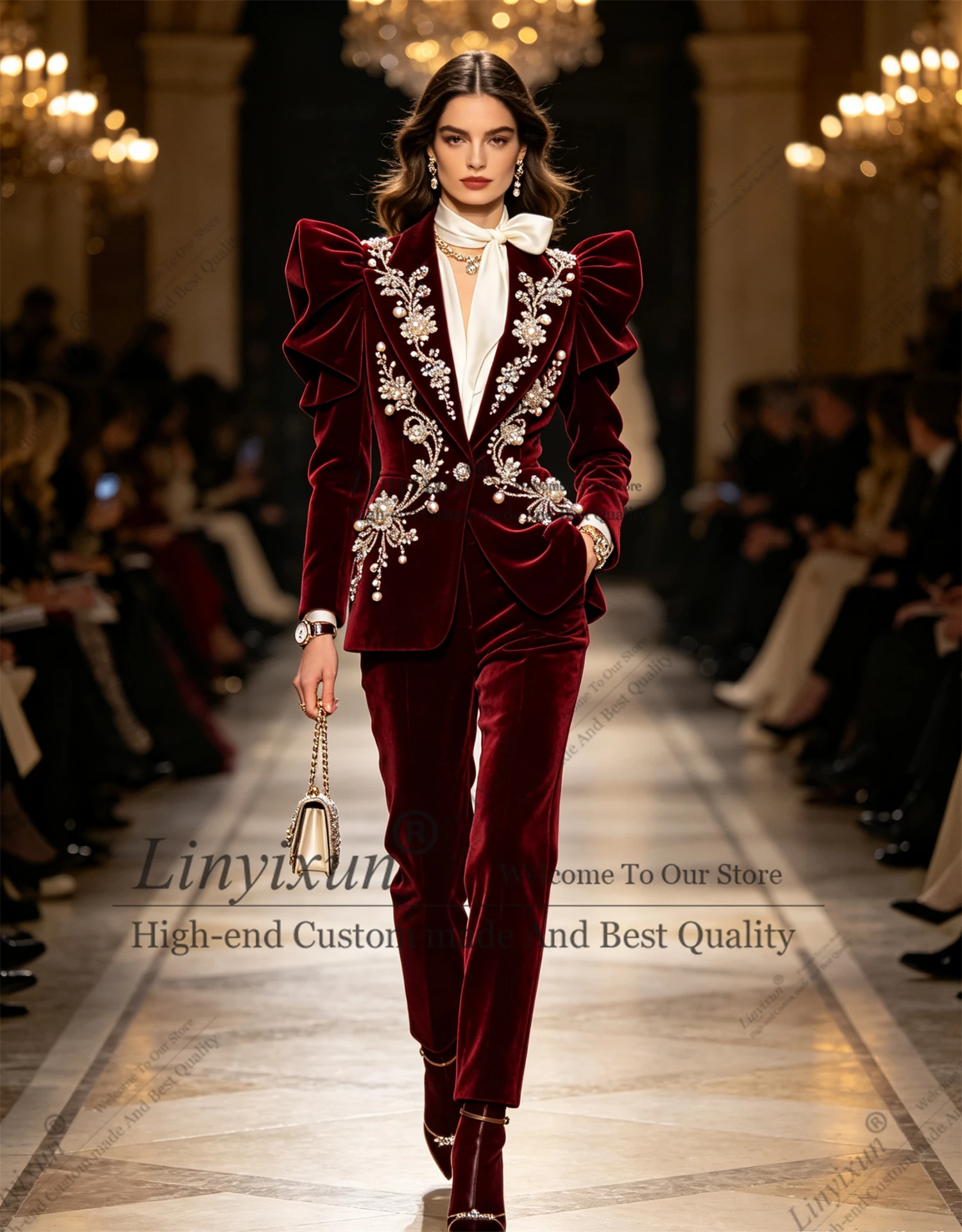 Winter  Diamond  Women Suits Sets 2 Piece Fashion Customized Peaked Lapel Outfits Shiny Casual Chic Female Suit blazer feminin