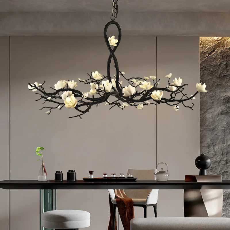 ثريا على شكل زهرة فرعية من النحاس بالكامل، ثريا غرفة الشاي الرجعية الهادئة الفاخرة