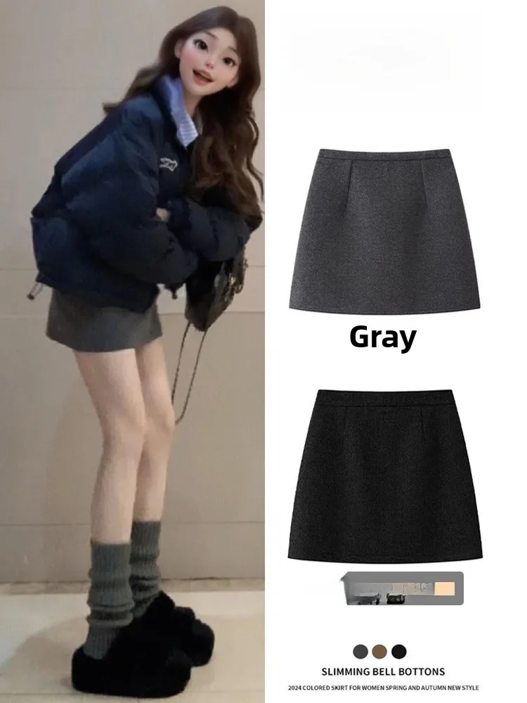 

ay Woolen Skirt for Women Thiened High Waist A-Line Slimming Tight Bodycon ort Skirt Ci Commute Korean Sle