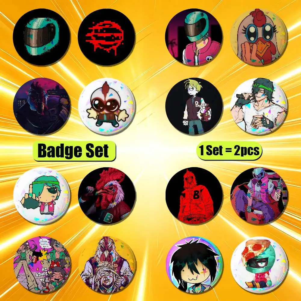 For Son Jacket Biker Hotline Miami Badge Pin Insignia 2 Pcs Set Round Button Emblem Laser Film Cosplay 25mm Custom
