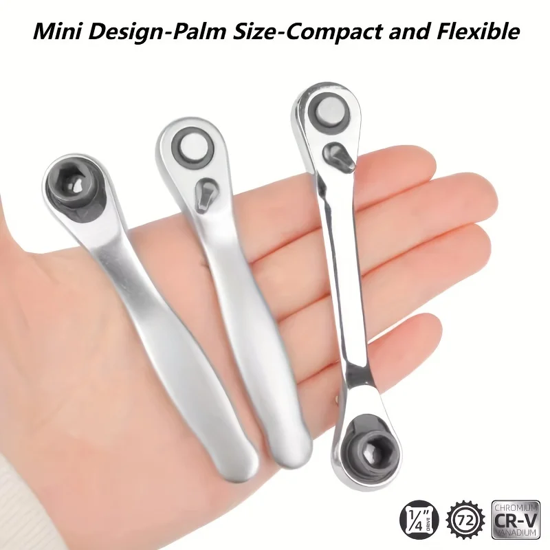 

1/4 Inch Mini Socket and Bit Ratchet Wrench - 2-in-1 Handle Screwdriver Tool for Motorcycles, Cars, and Bicycles