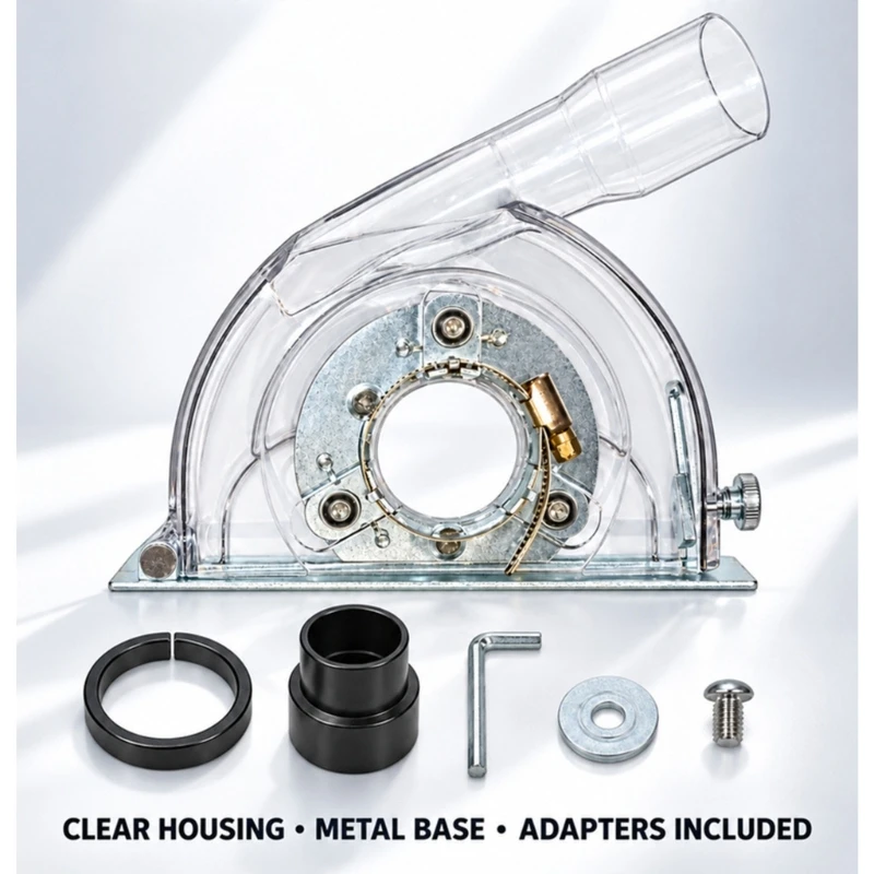 Clear Angles Grinder Cutting Dust Shroud for 100/125/150 Grinder with Polycarbonate Guard, External Dust Port, and M4YD