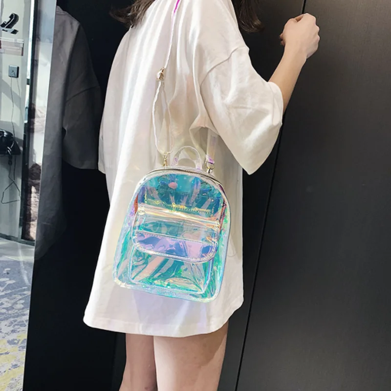 Mochila transparente de PVC para mujer, bolsa Ita Harajuku, escolar, Kawaii, holográfica