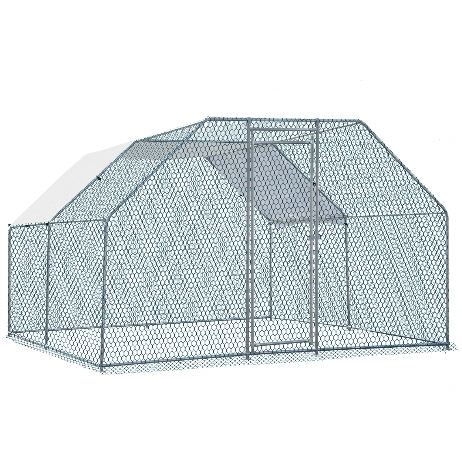 

13.1x9.8x6.5ft Large Metal Chicken Coop with Run, Walk-in Poultry Cage with Waterproof Cover & Arc Roof, Heavy-Duty Galvanized