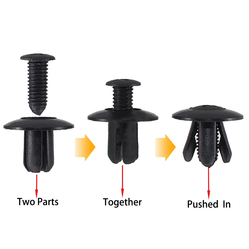 100PCS Plastic Rivets 8mm Fasteners Screw Car Bumper Fender Black Rivet Car Fastener Clips for Toyota Focus Kia Nissan Yamaha