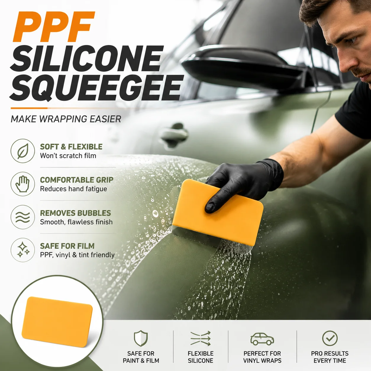 PPF Silicone Squeegee Car Wrap Tool Soft Flexible Vinyl Film Scraper Bubble Remover Window Tint Installation Tool