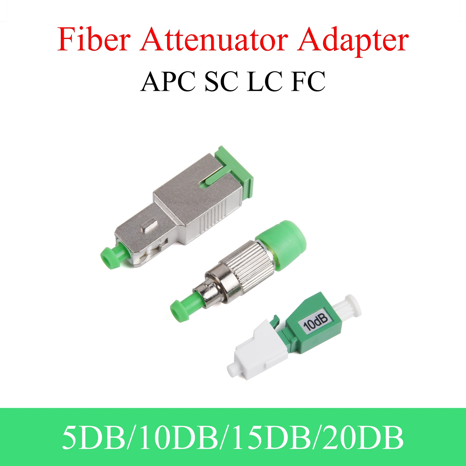 Adaptor serat optik APC SC, 2 buah adaptor serat optik APC SC pria ke SC Wanita konektor Attenuator 3DB/5DB/7DB/10dB/15dB/20dB