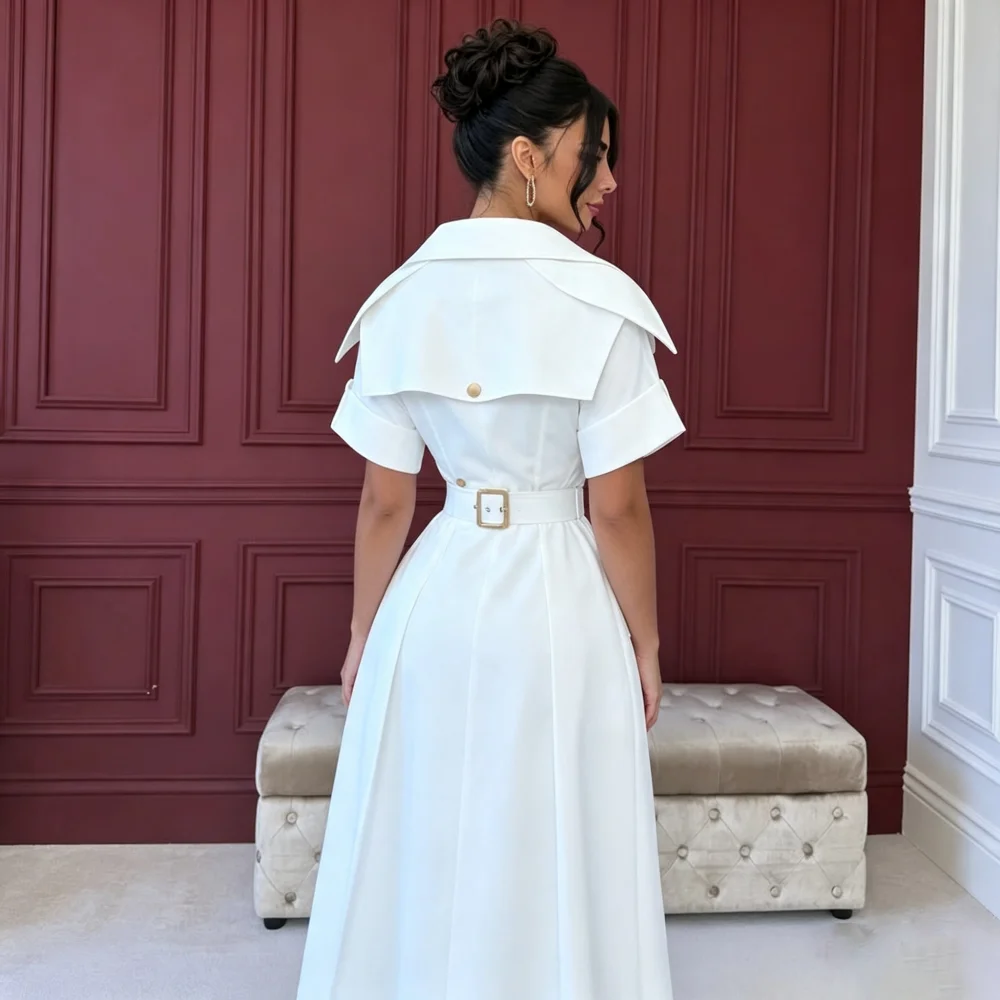 Customized White Belt Big Lapel Double Breasted Mother Of The Bride Gown Pocket Ankle Length Formal Split Maxi Guest Gown