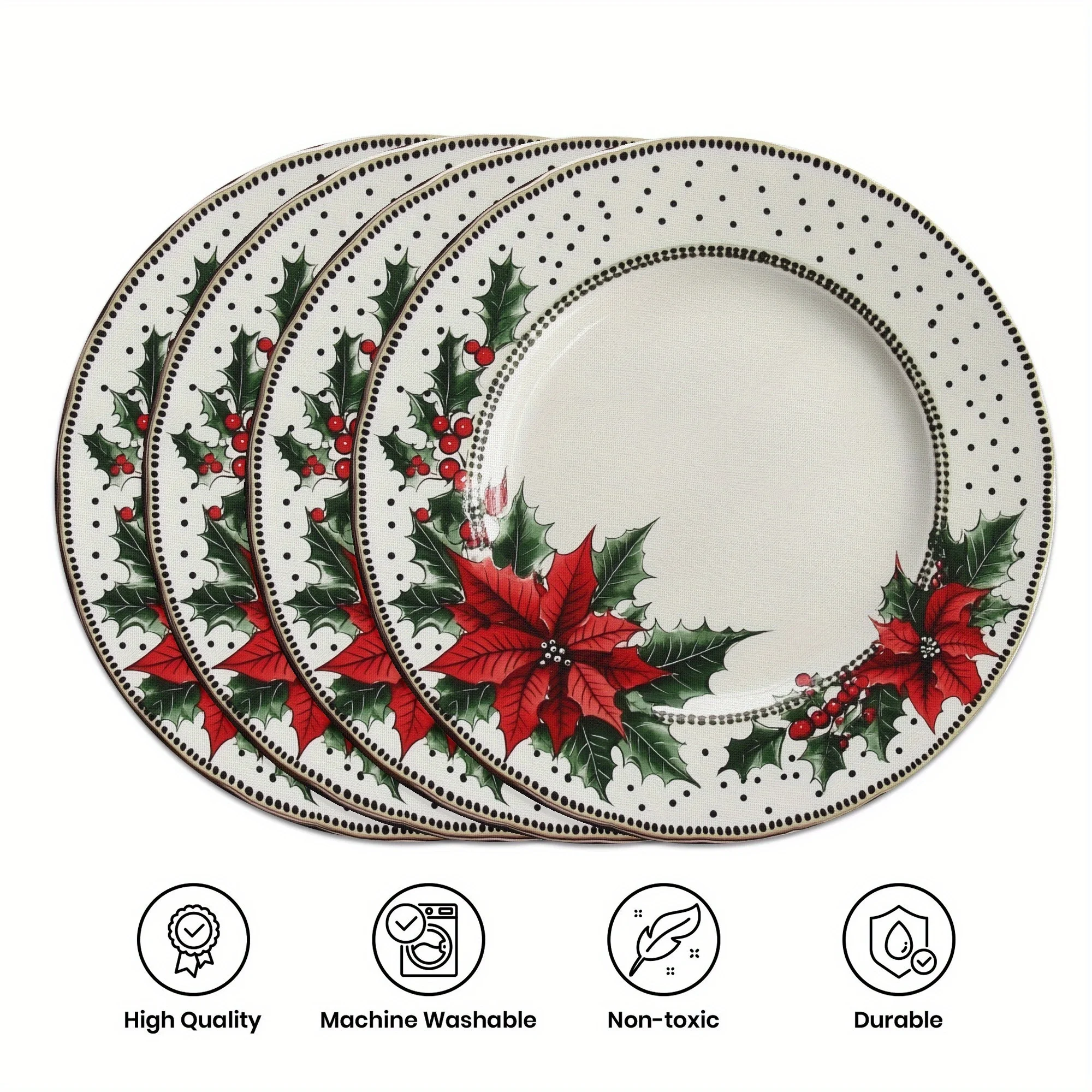 VIKAMA 4PC Weihnachtsstern Tischset Rot Grün Holly Berry Esstisch Restaurant Weihnachtsfeier Dekoration