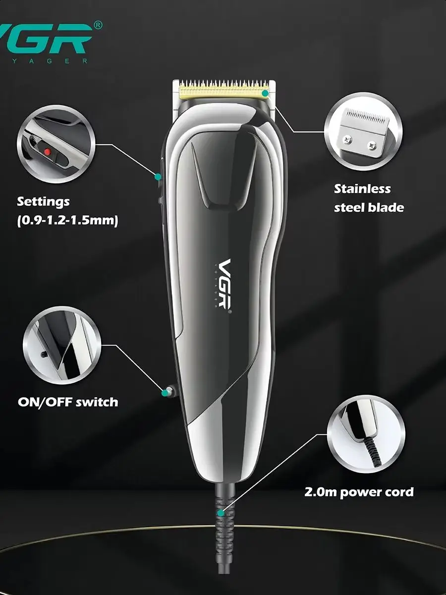 VGR آلة قطع الشعر مقص الشعر الكهربائية المهنية الشعر المتقلب قابل للتعديل آلة قص الشعر السلكية المتقلب للرجال V-127 #2