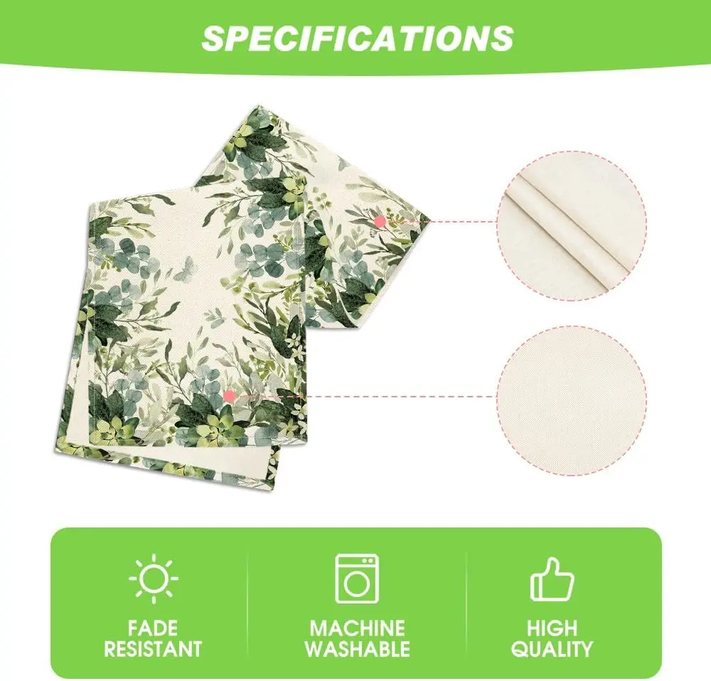 Spring Green Flowers Eucalyptus Linen Table Runner Holiday Party Decor Farmhouse Kitchen Dining Table Runner Wedding Decoration