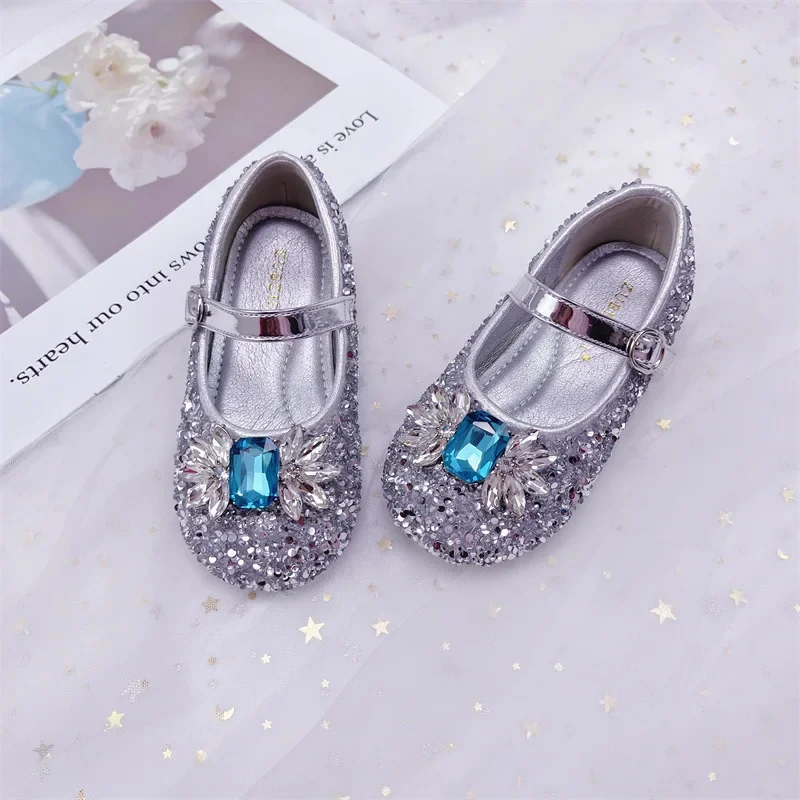

Luxury Rhinestone Elegant Glitter Princess Shoes for Girls Wedding Sequins Kid Leather Shoes Fashion Children's Shoes with Heels