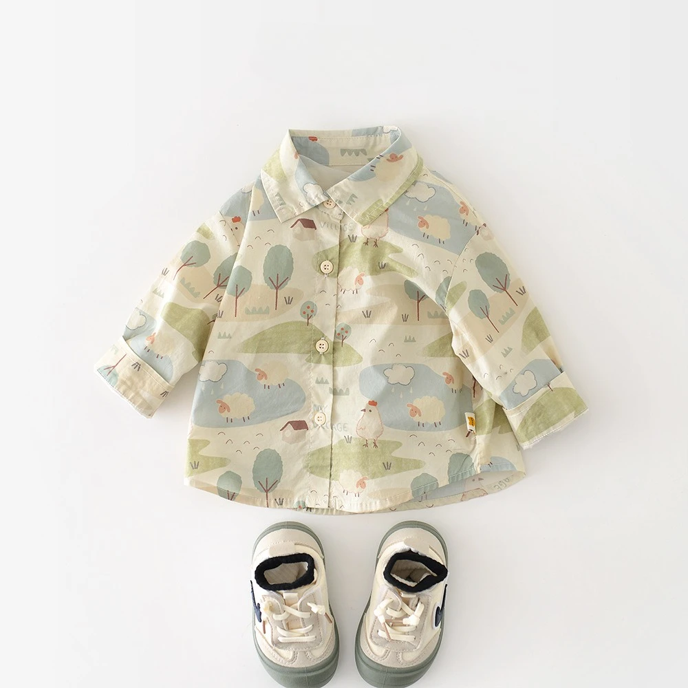 2026 Kids Baby Fashion New Cartoon Blouse Toddler Infant Girls Spring Thin Petal Neck Sleeve Thin Shirt Cotton Pullover Tops
