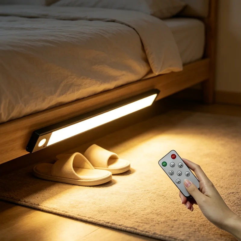 Motion Sensor LED Cabinet Light Wireless Remote Control Rechargeable Slim Bar Lamp for Wardrobe Kitchen Staircase Under Cupboard