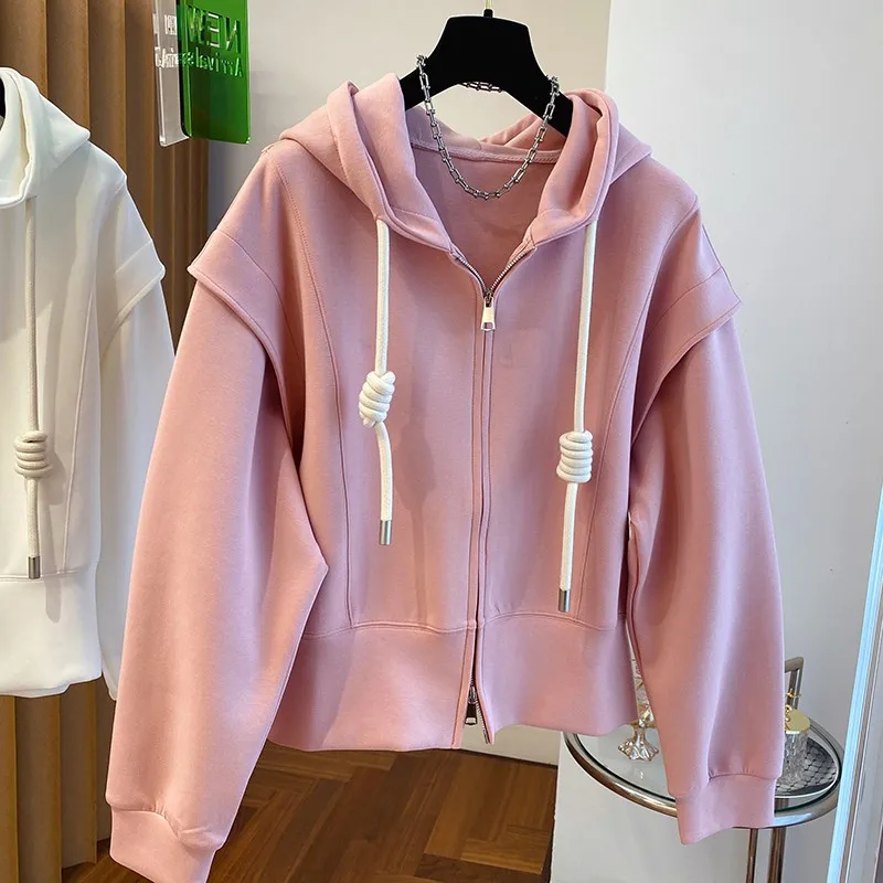 

Женская укороченная толстовка на молнии больших размеров: модная повседневная верхняя одежда для весны, удобная качественная куртка с двойной молнией