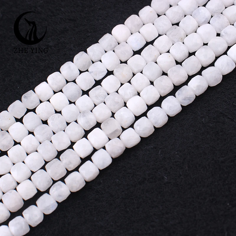 Natural 4*4mm Moonstone Gemstone Loose Faceted Square Spacer Beads for Jewelry Making DIY Bracelet Necklace