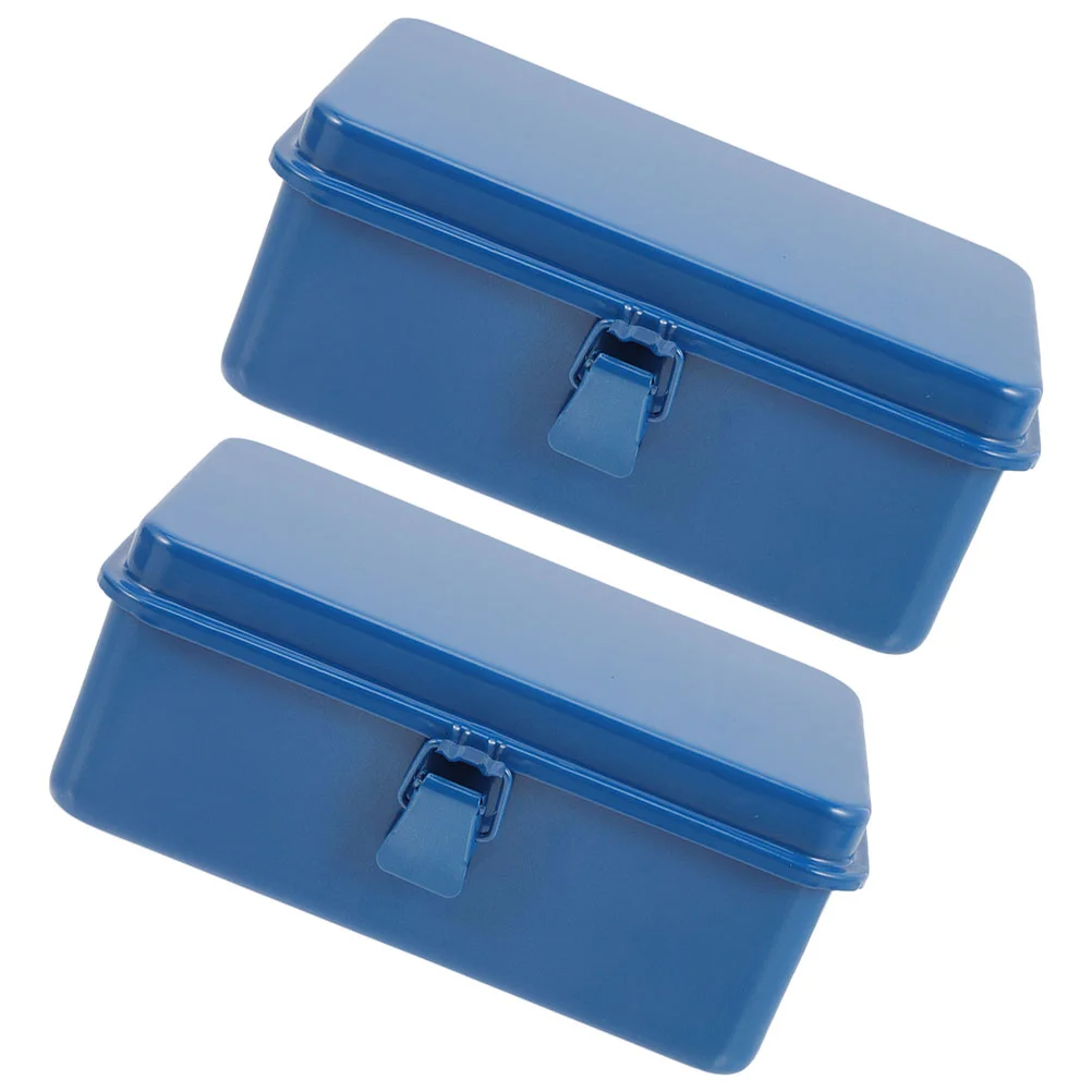 

2 Pcs Tool Boxes Toolbox Folding Tools Case Equipment Storage Mechanical Sound Card Briefcase Blue Travel Household Metal