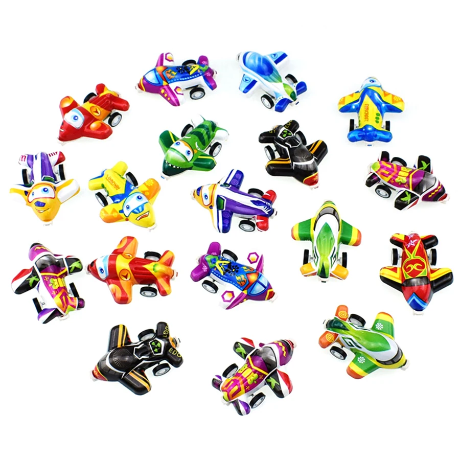 20pcs Style Random Cartoon Pull Back Cars and Planes Children Cute Plastic Pull Back Toys Kids Mini Car Model Plane Toys Gifts
