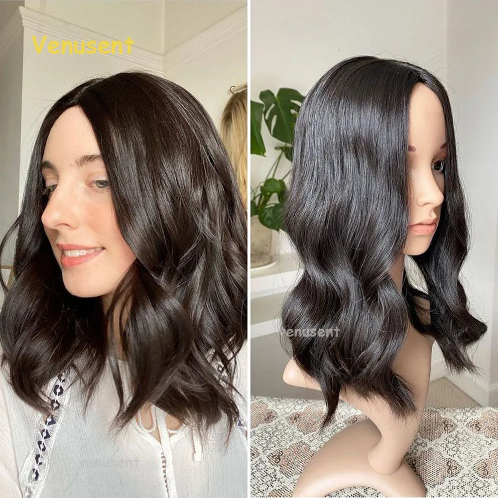 

8"x8" Natural Wave Jewish Topper Human Hair Silk Base Hair Pieces with Clips in Women Toupee Jewish Kosher Sheitel 150% Density