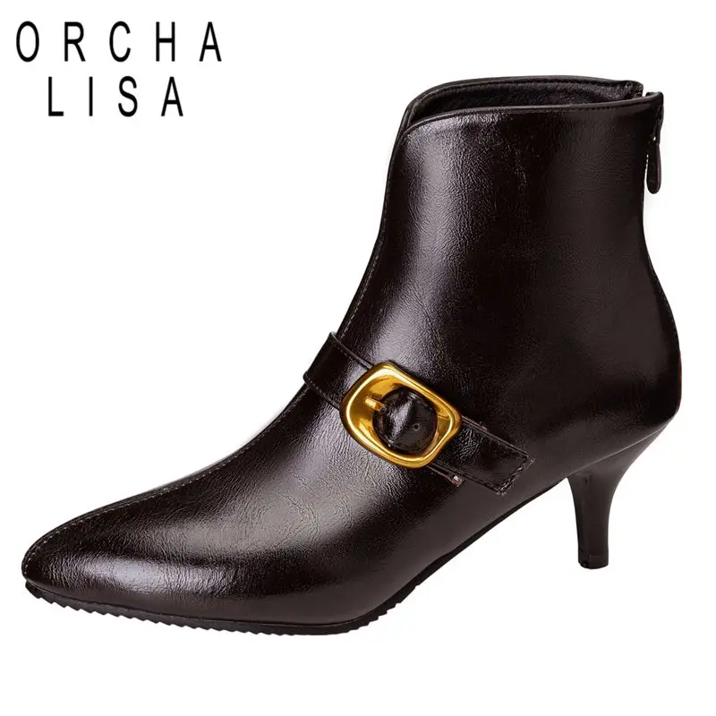 

ORCHA LISA Роскошные женские ботильоны с острым носком на тонком каблуке 6 см без шнуровки с металлическим украшением, большой размер 46 47 48 Офисные женские ботильоны