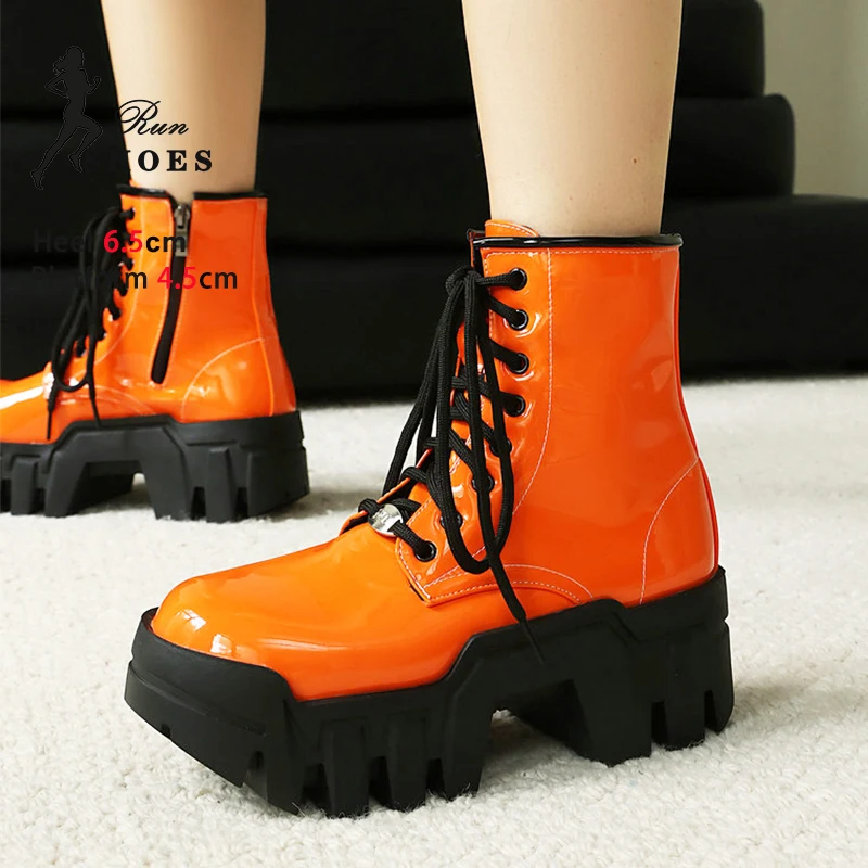 

Glossy Patent leather Women Short Boots 2025 Winter Women Side Zip Punk Non-slip Wear-resistant Casual Booties Motorcycle shoes