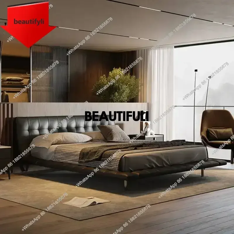 

Q181 Low Profile Elegant Bed Double Platform European Modern Bedroom Bases Bed Lit Pliable Nightstands Cama Matrimonio Furniture