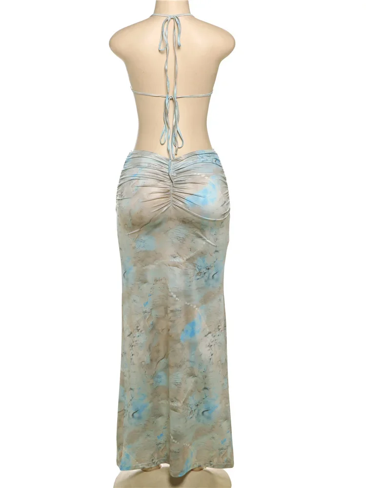 UETEEY 2025 nuevo vestido playero de verano Sexy Hottie cuello en V sin mangas sin espalda vestido ajustado moda vestido de playa con cordones