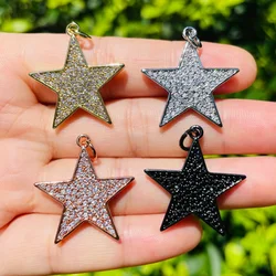 5pcs Zirconia Paved Star Charm for Women Bracelet Necklace Making Gold-Plated Pendant Handmade Craft Jewelry Accessory Wholesale