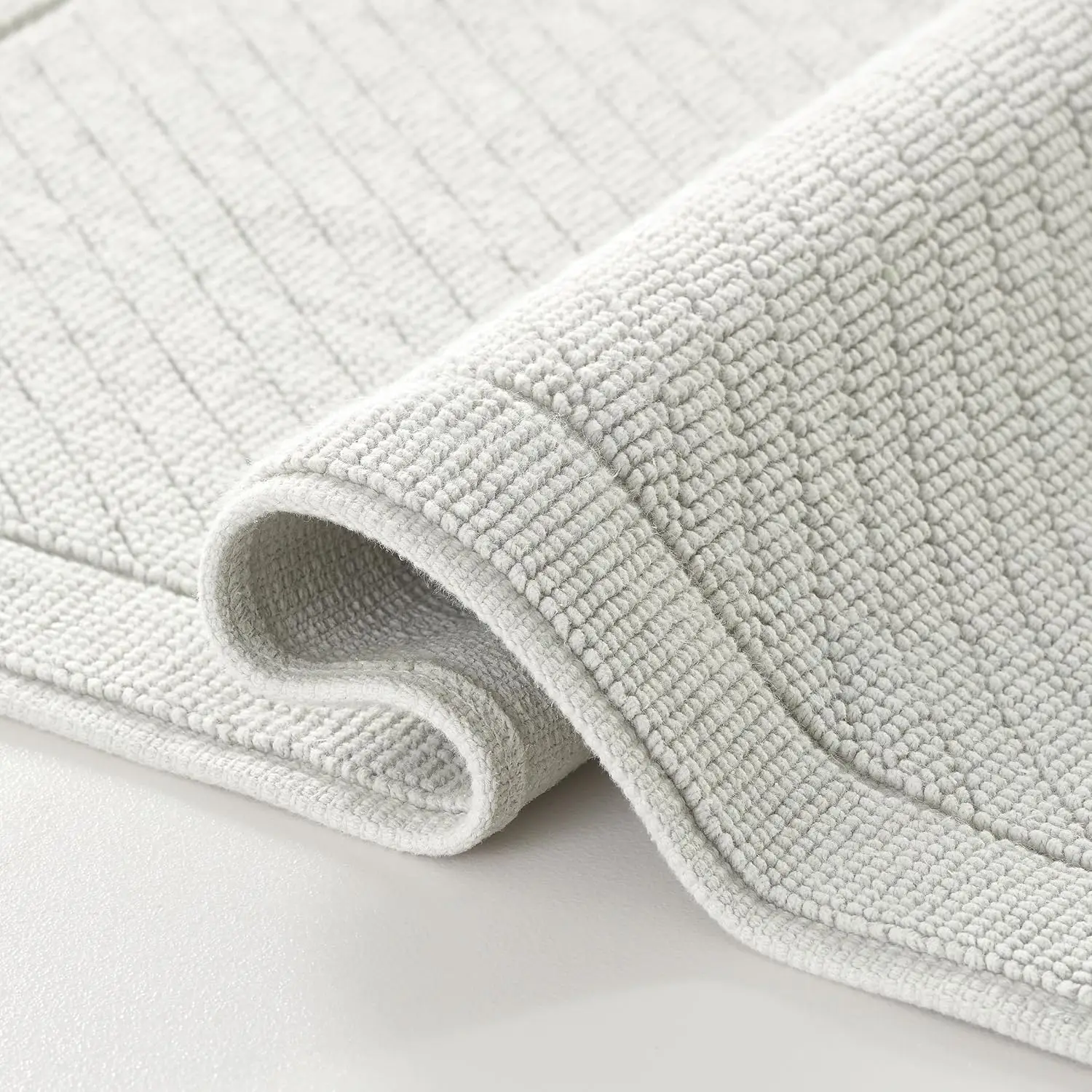 

2-Piece Cotton Bathroom Rug Set - High Absorbent Woven Design, Slip Resistant Backing for Shower and Bathtub Floor, Grey