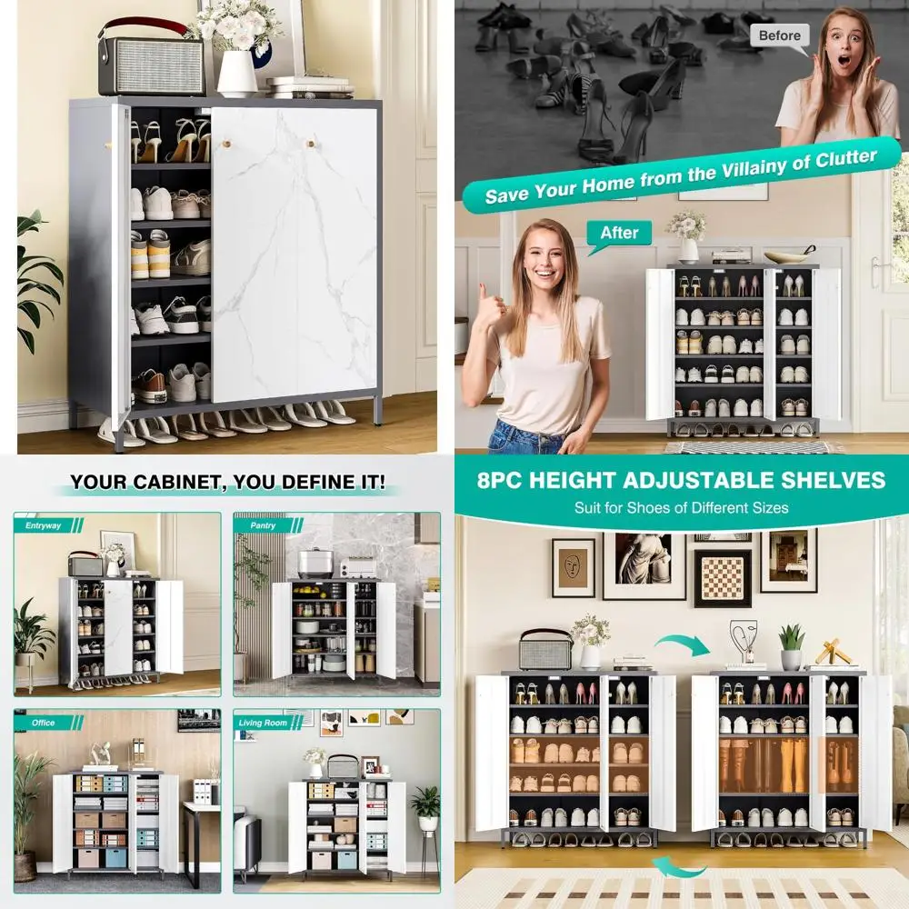 

3-door 5-shelf metal shoe storage cabinet for entryways with removable shelves