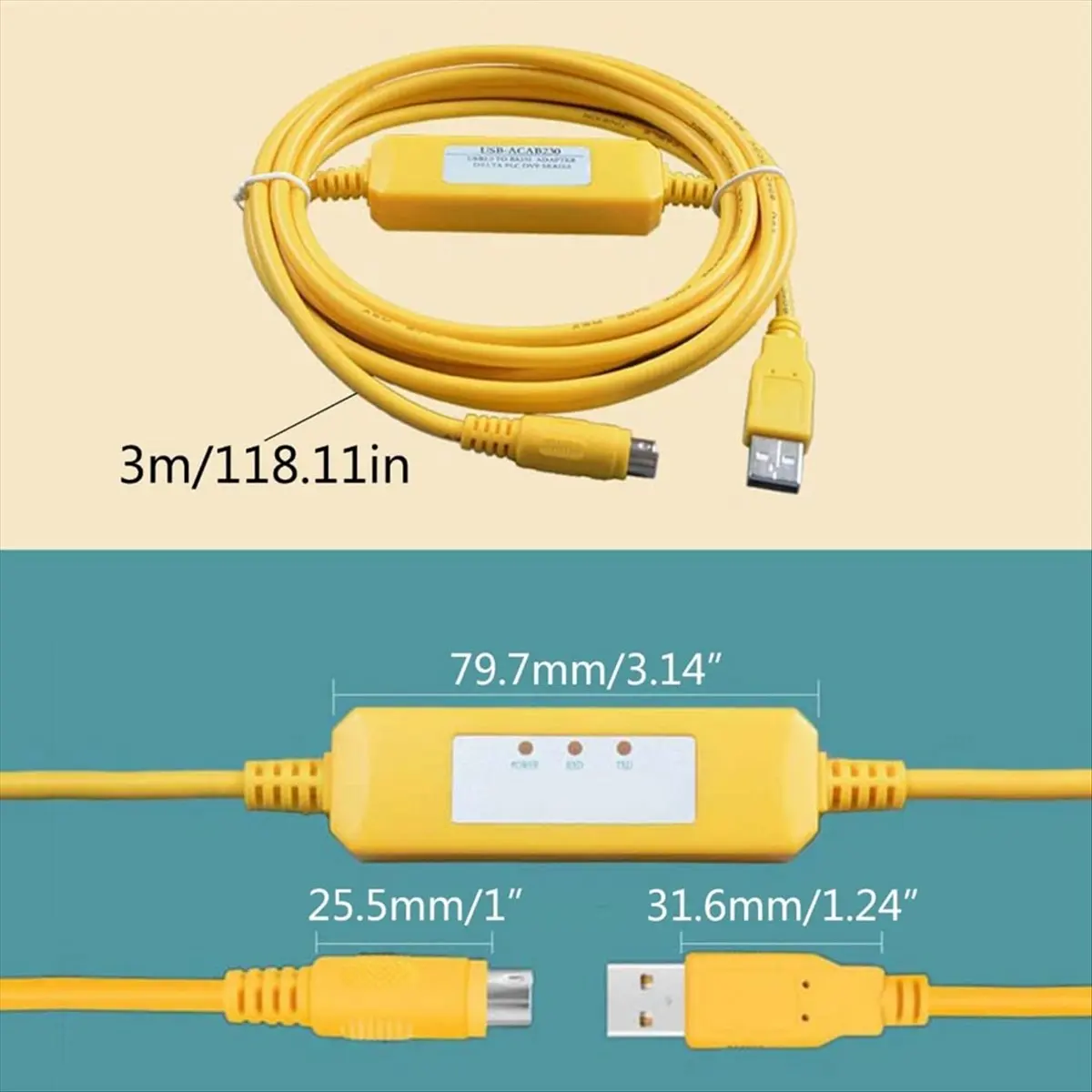 Кабель для программирования ПЛК ABAN USBACAB230 серий EX ES EH EN USB-ACAB230 адаптер USB2.0 на RS232 желтый