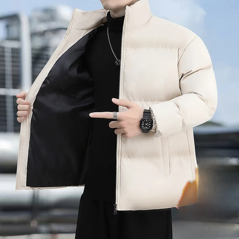 

Winter Thiened Cotton Jaet Men's Loose Fit Stand Collar Warmth Outerwear Faion Urban Sle Polyester Fiber Regular Length