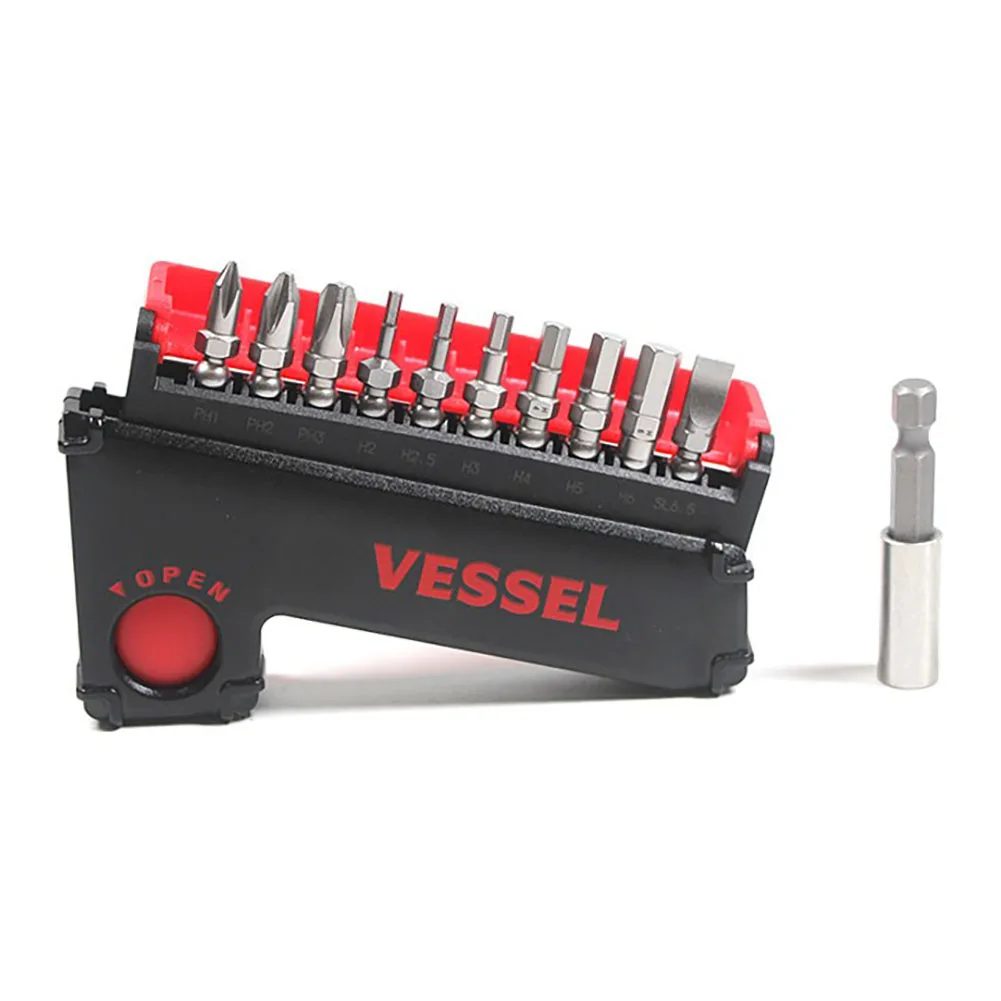 Japan Vessel Impact Ball Torsion Screwdriver Bits Set with Holder Connector in Slide Case