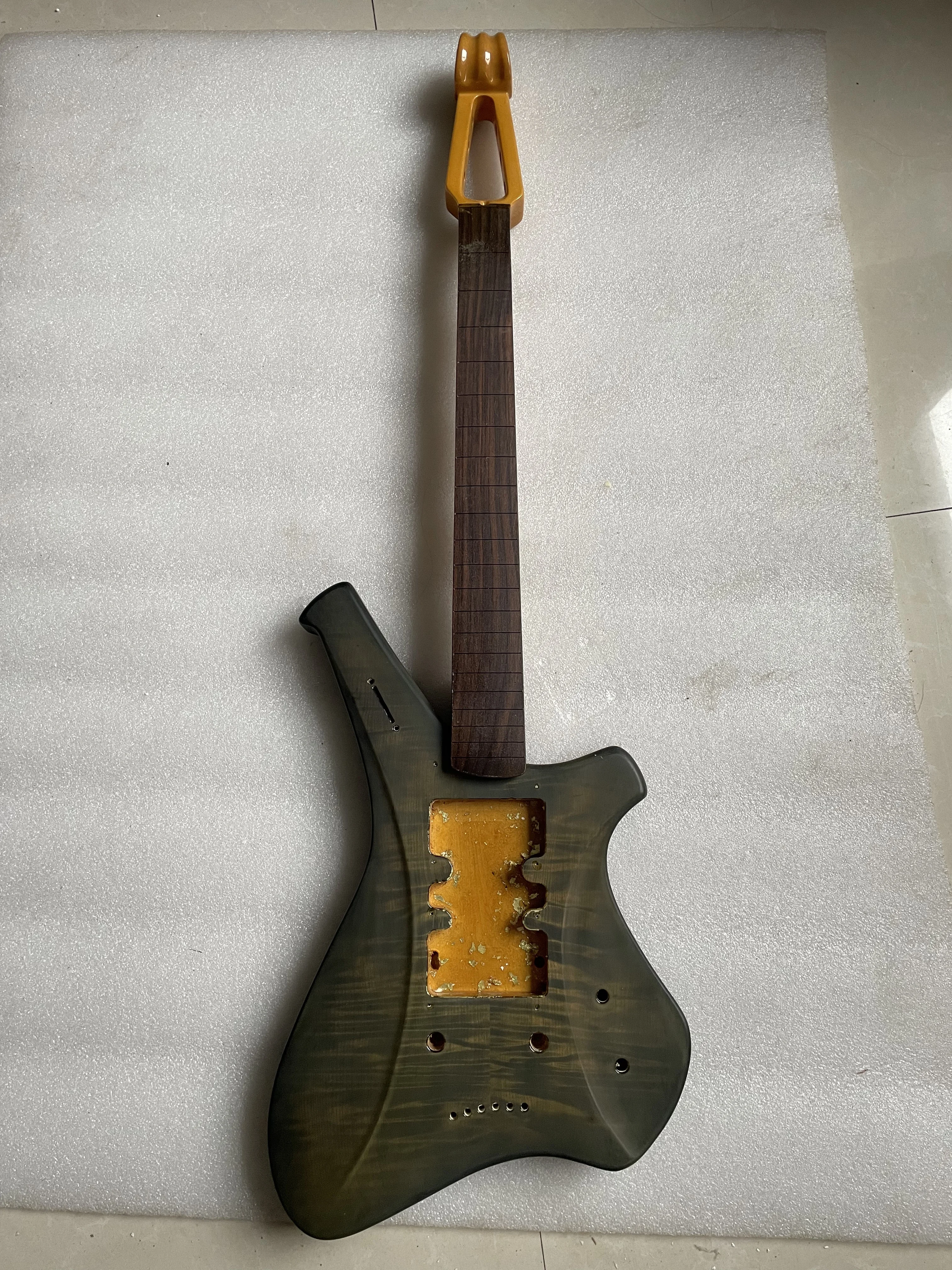 1 Set Unfinished DIY Electric guitar Fretless Bird Eyes Maple Neck and Body Customized Special Shape Guitar parts Need Cut Only