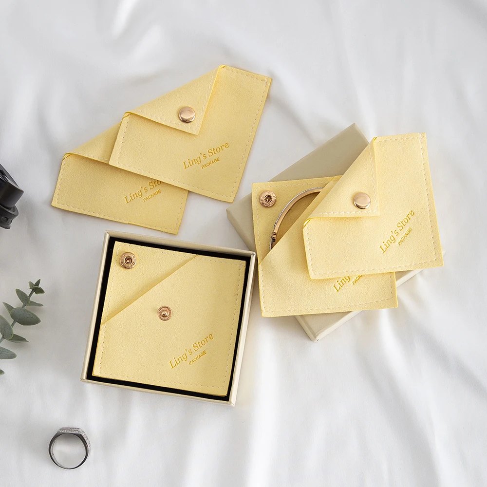 100 pçs amarelo personalizado triângulo jóias snap saco brincos anel pulseira chaveiro colar de cristal batom cílios embalagem