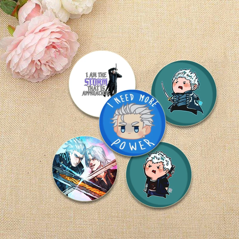 58mm Game Anime Devil May Cry Brooches Dante Cartoon Badge HD Print Handmade Pins for Backpack Accessories Clothes Decoration