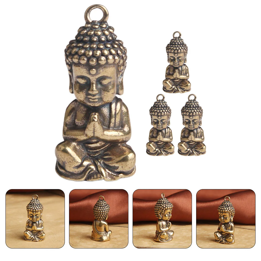 4 Pcs Vintage Ornaments Small Buddha Charm Statue Dining Table DIY Key Pendant Meditation Beads