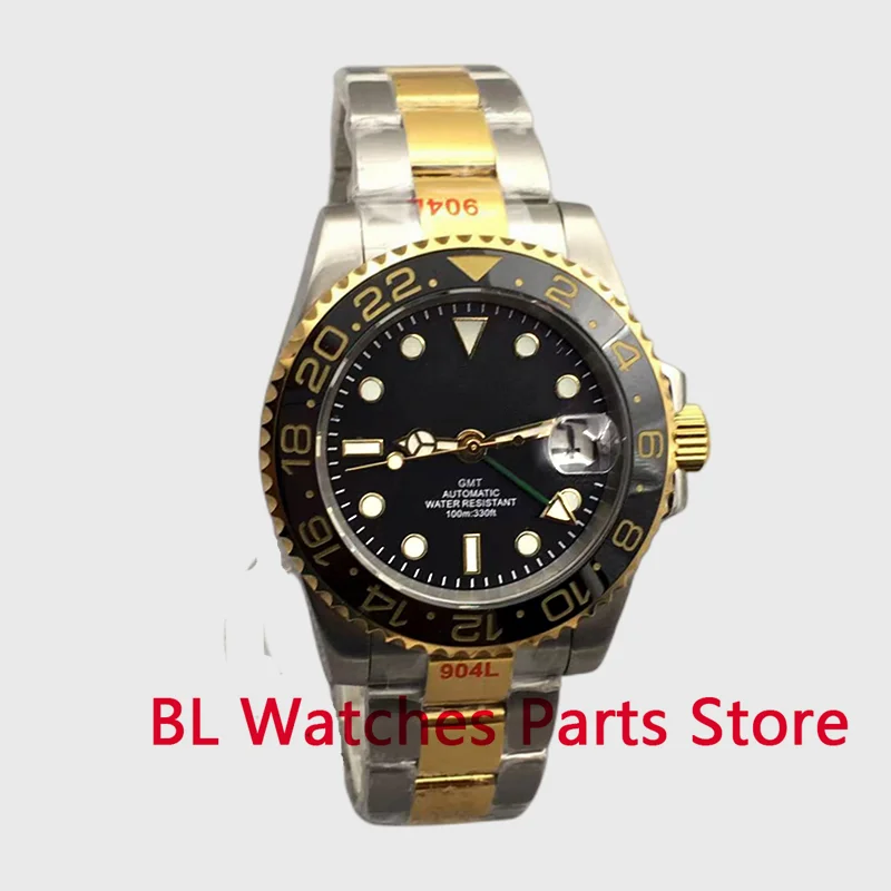 

BLIGER 40mm GMT Watch For Men NH34 DG3804 Movement Two Tone Gold Jubilee Steel Bracelet Case Sapphire Glass Black Dial Luminous