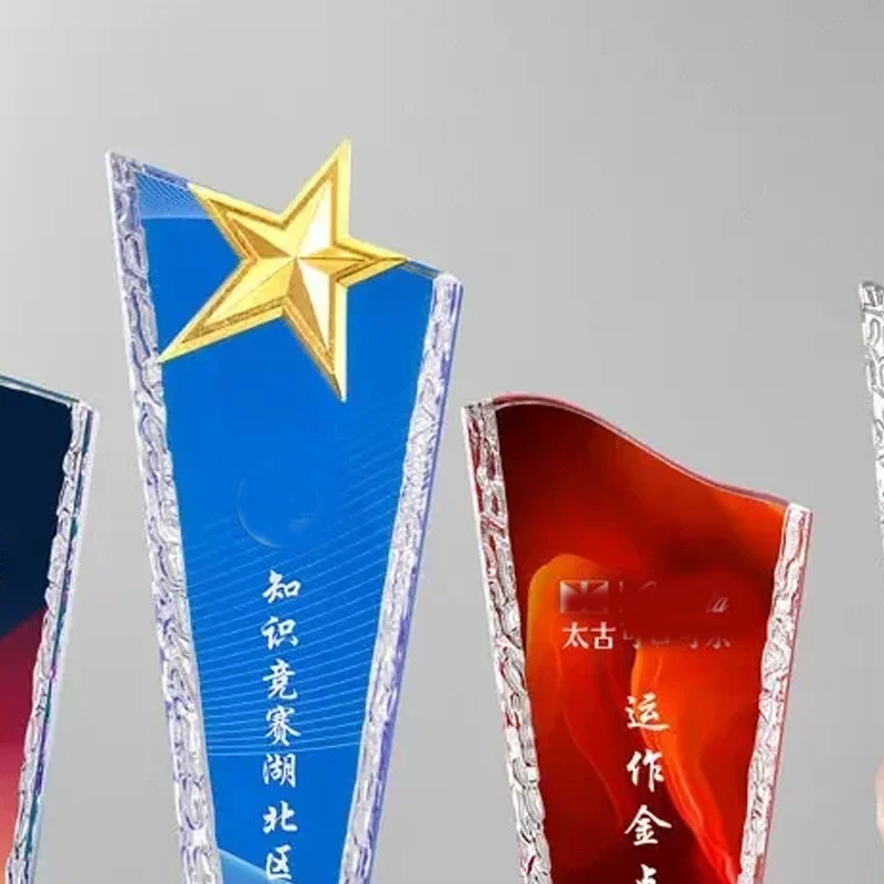 Customized High Grade Crystal Trophy, Metal Crown, Eagle, Pentagram, Gold, Silver, Copper Awards Souvenir Blade Shape Medal, 1Pc