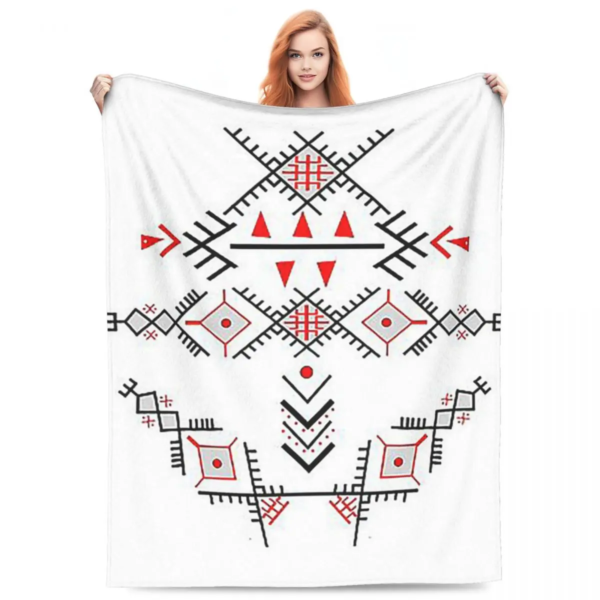 Kabyle Jewelry Amazigh Morocco Blankets Flannel Sofa Throw Blanket Warm for Home Bedroom Travel Throws Bedspread Quilt